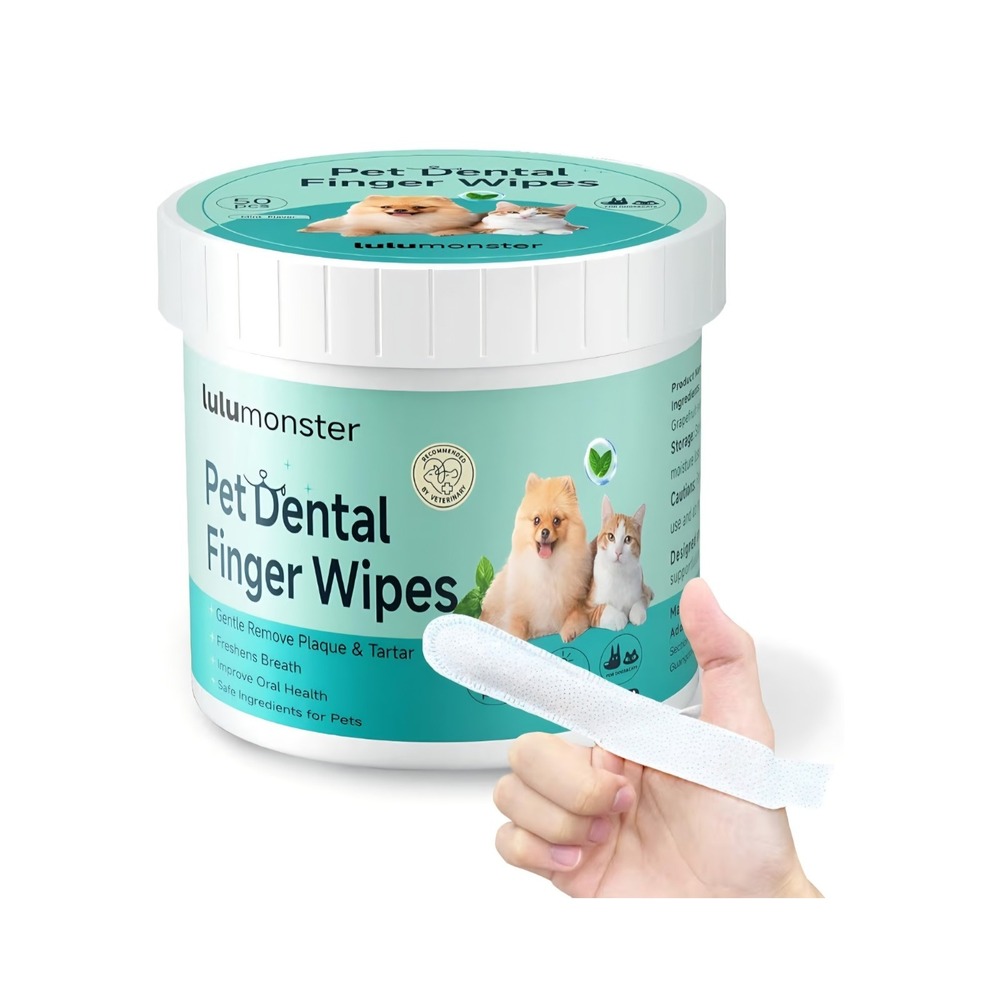 Pet Dental Finger Wipes for Dogs & Cats 50ct Plaque Tartar Breath Care